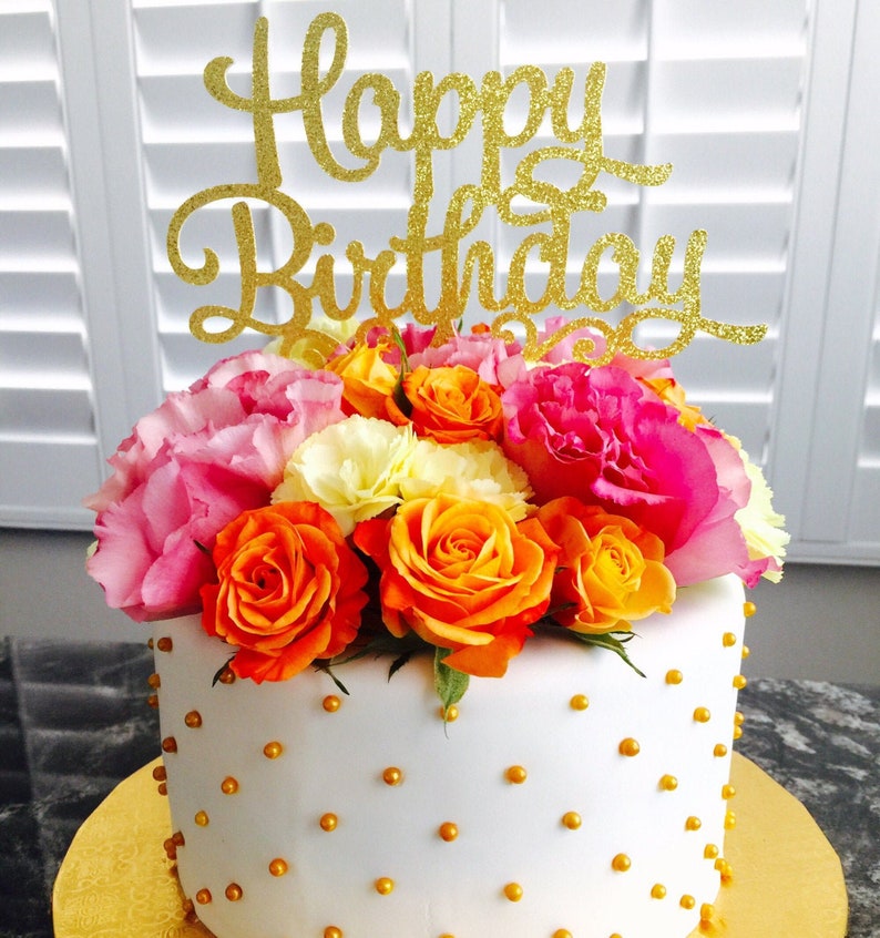 Happy Birthday Glitter Cardstock Cake Topper Etsy