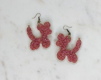 Balloon animal glitter acrylic earrings