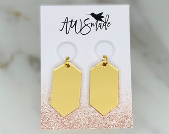 Gold and white diamond Acrylic earrings