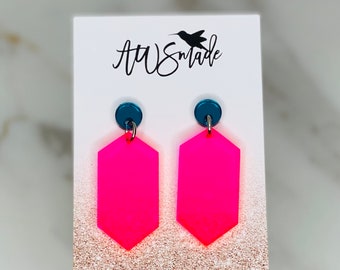 Neon pink diamond Acrylic earrings