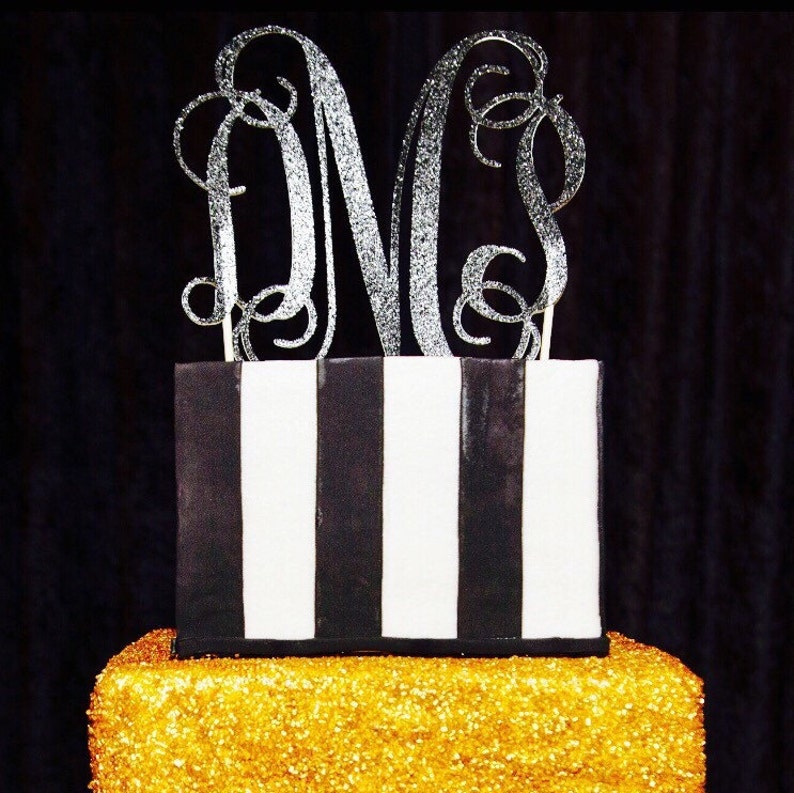 Custom Monogram glitter cardstock cake topper choose your Etsy