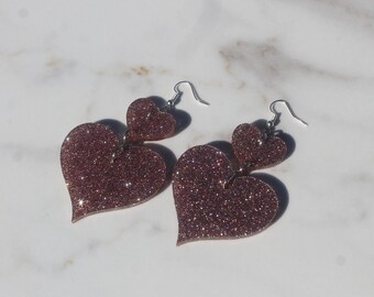 Rose Gold double heart dangle earrings