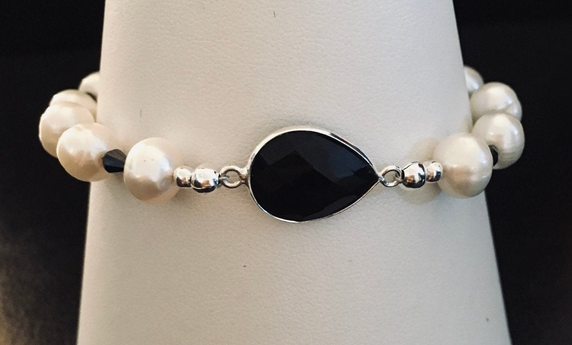 Ivory Baroque Pearl Black Spinel and Black Onyx Sterling | Etsy