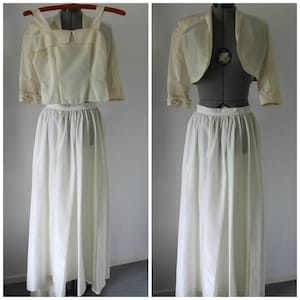 Vintage 1940s Three Piece set Women, Vintage 1940s Dress, 1940s top, 1940s jacket, 1940s skirt, wedding, silk, xsmall, small, 1940s image 1