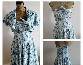 Vintage 1950s floral dress women, Cotton, Full skirt, Floral, summerdress, sleeveless, 50s dress, Floral dress, small, 50s dress,