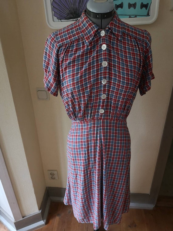 Vintage 1940s dress women, 1940s dress, checkered