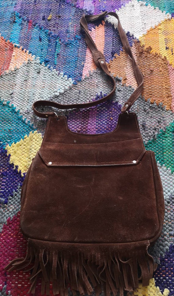 Vintage 1970s Suede bag, 1970s boho bag, 1970s fr… - image 2