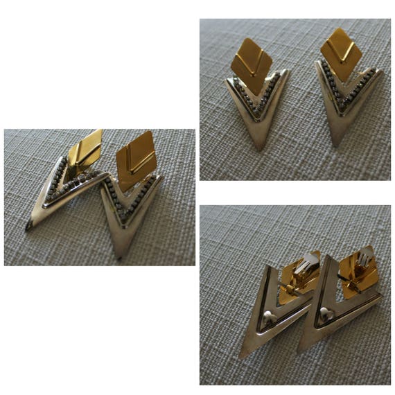 Vintage big gold and silver tone 1980s Earrings, 8