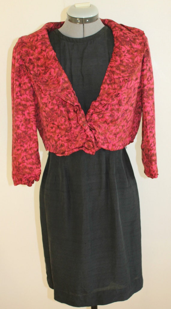Vintage 1950s short Jacket,Silk suit, Floral, 1950