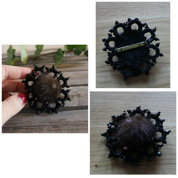 Vintage 30s Brooch Women, 40s brooch, Fur sequin b