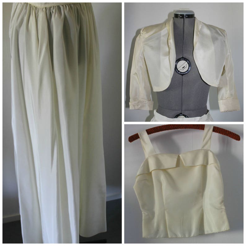 Vintage 1940s Three Piece set Women, Vintage 1940s Dress, 1940s top, 1940s jacket, 1940s skirt, wedding, silk, xsmall, small, 1940s image 2