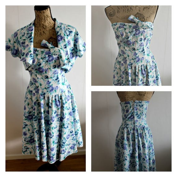 Vintage 1950s floral dress women, Cotton, Full ski