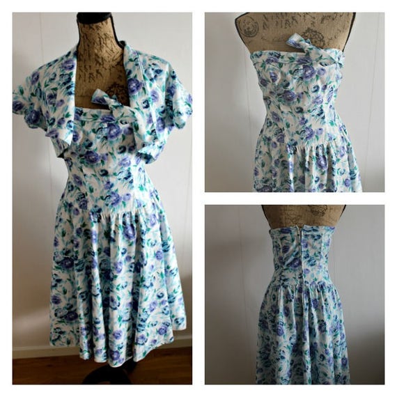 Vintage 1950s floral dress women, Cotton, Full sk… - image 1