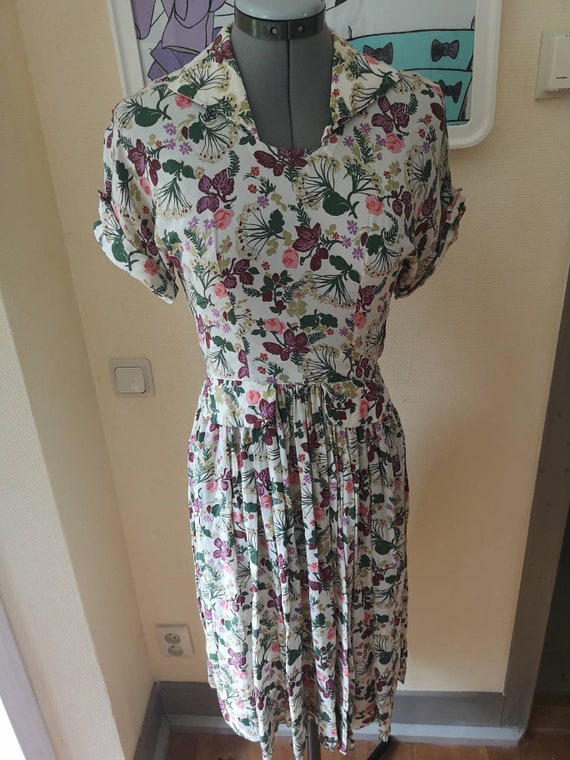 Vintage 1940s floral dress women, 1940s dress, 40s