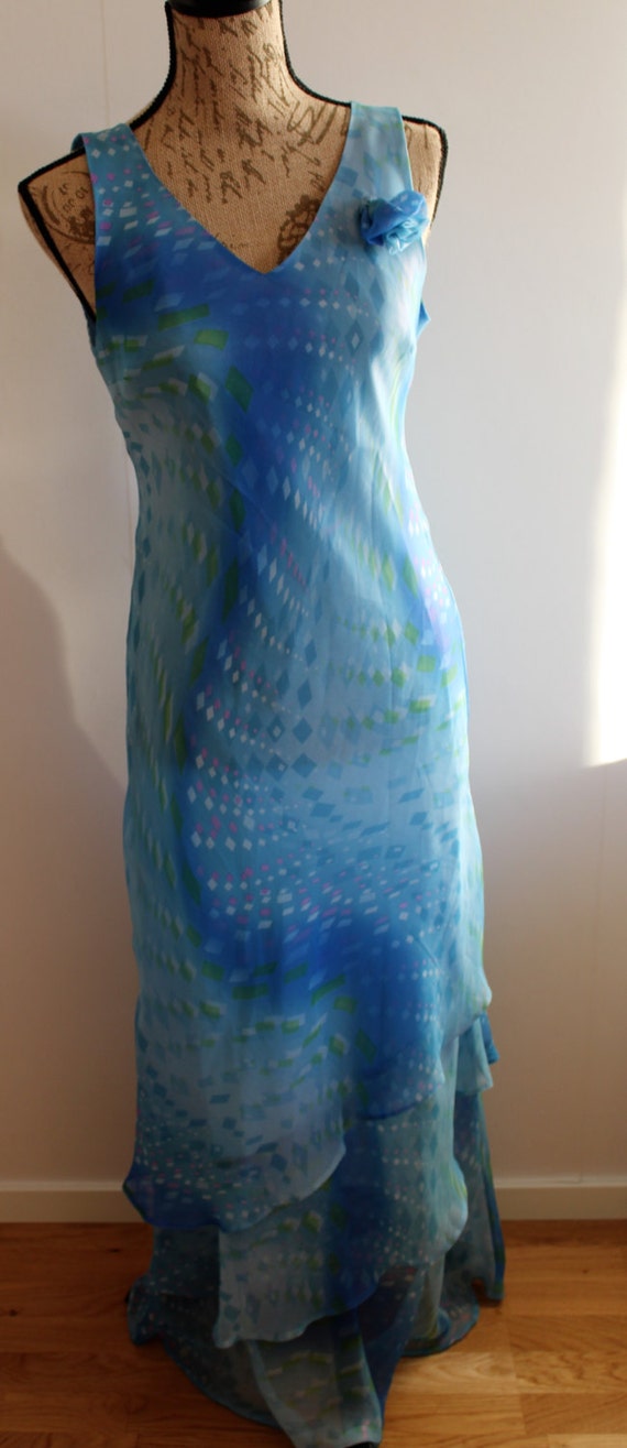 Vintage 1990s dress women, 1990s watercolor dress,