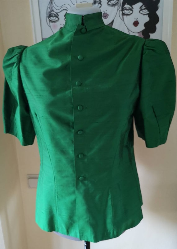 Vintage 1970s does 40s blouse women, 1970s blouse,