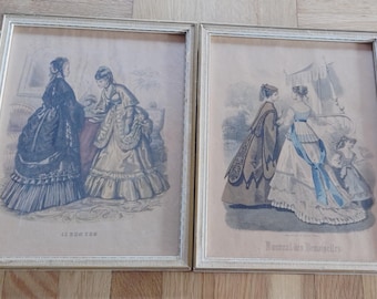 Due ritratti femminili vintage, dipinti su tela con figure femminili, decorazione murale, opera d'arte da collezione.