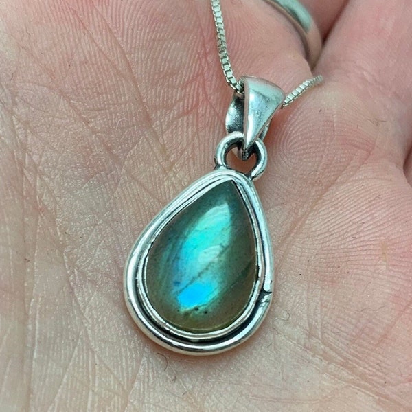 Plain Teardrop Labradorite Sterling Silver Pendant, Crystal 925 Jewelry, Third Eye Chakra, Spiritual Protection, Awakening, Healing,  ASJ