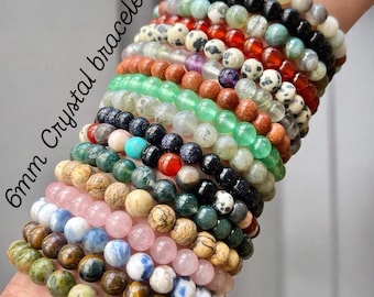Crystal Gemstone 6mm Bracelet Collection, Choose your Favorite, Large Variety Crystal Beaded Bracelets for Men and Women, Healing Energy