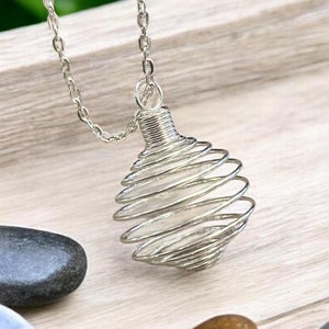 One Crystal Cage, Crystal Holding Necklace, Crystal Cage Necklace, Bead Cage, Spiral Bead Cages, Interchangeable Pendant, Crystal Crate