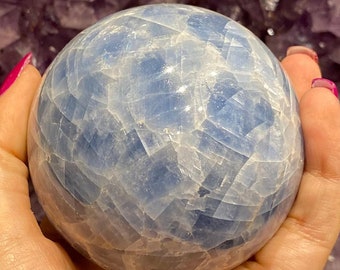 75mm Blue Calcite Sphere – Natural Calming Crystal Ball for Soothing Energy, Meditation, Spiritual Healing & Home Decor Accent
