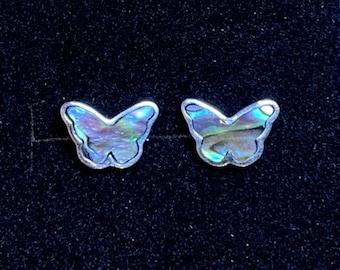 Abalone Butterfly Sterling Silver Earring, Butterfly Shape Earring, Sterling Silver, Stud Earring, Inlay Stud Earrings