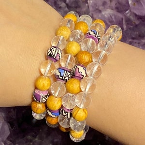 One 8mm Palo Santo and Clear Quartz Bracelet, Palo Santo Bracelet, Clear Quartz Bracelet, Stretch Bead Bracelet, Palo Santo Beads, OL
