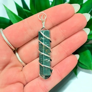 Wire Wrapped Bloodstone Pendant Necklace – Spiral Wrapped Healing Crystal Jewelry, Heart Chakra Support, Stress Relief Gift for Anxiety