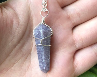 healing crystal healing gemstone Lepidolite necklace anxiety necklace lavender lepidolite Angel wing necklace chakra reiki necklace