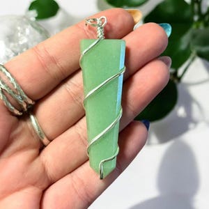 Green Aventurine Flat Obelisk Pendant Necklace – Flat Crystal Jewelry for Healing, Luck, Prosperity, and Heart Chakra Energy, Wire Wrap
