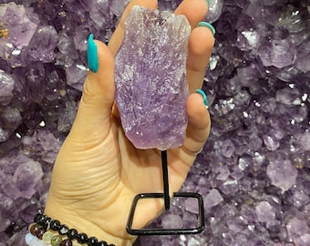 Rough Maraba Amethyst on Metal Stand, Point on Stand, Amethyst, Amethyst Mini Pin, February Birthstone, Raw Amethyst, Chunk Gemstone