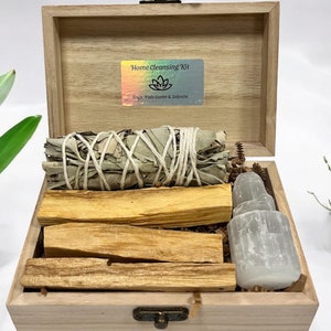 Home Cleansing Kit with Sage, Palo Santo, Selenite, House Warming Gift Kit, Protection & Cleansing, Reiki, Meditation, Energy Cleansing,