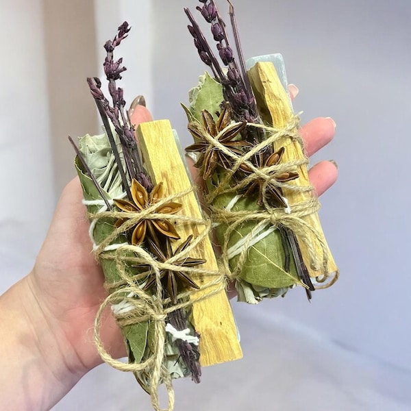 Paquete de Limpieza Mágica Divina: Palo Santo, Salvia, Selenita, Anís Estrellado, Lavanda y Laurel para Meditación y Energía, Rituales y Hechizos