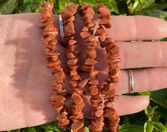 Goldstone Chip Bracelet, Sandstone Stone Bracelet, Stretch Bracelet, Energy Bracelet, Beaded Bracelet