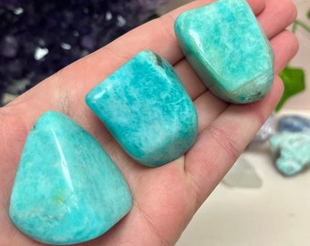 Jumbo 30-40mm Amazonite Tumbled, High Quality, Stone for Courage, Creativity, Beautiful Ocean Blue Stone, Throat Chakra, Meditation