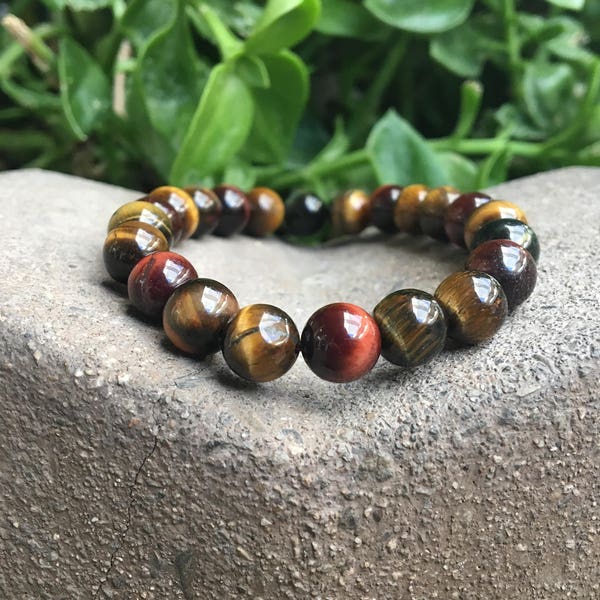 Tiger's Eye Mix Beaded Bracelet, 8MM Tiger's Eye Bracelet, Stone Bracelet, Red, Blue, Golden Tiger's Eye, High Flash Tigers Eye