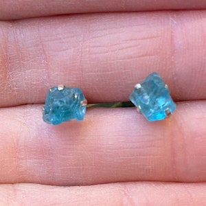 Rough Apatite Stud Earrings - Natural Apatite in Sterling Silver Prong Setting - Unique Raw Gemstone Earrings for Everyday Style