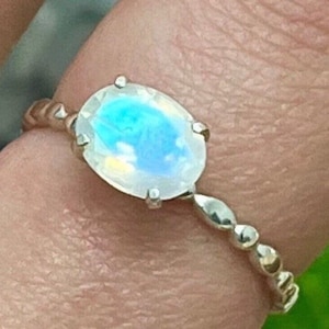 Moonstone Delicate Oval Ring – Natural Gemstone Minimalist Jewelry for Healing & Spiritual Protection – Elegant June Birthstone Gift