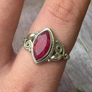 Ruby Marquise Spiral Accent Sterling Silver Ring – Genuine Ruby Stacking Ring – July Birthstone Jewelry – 925 Sterling Silver Crystal Ring