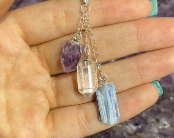 Thai and Sterling Silver Earrings and Pendant Set Handcut Green Kyanite