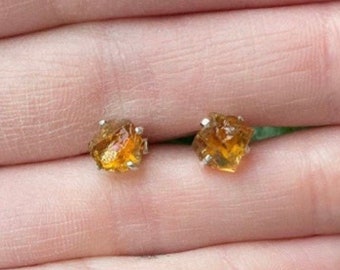 YellowNatural Stone earringsSterling Silver stud4mm Citrine DotsRound Stud Earrings Real stone Made in USA