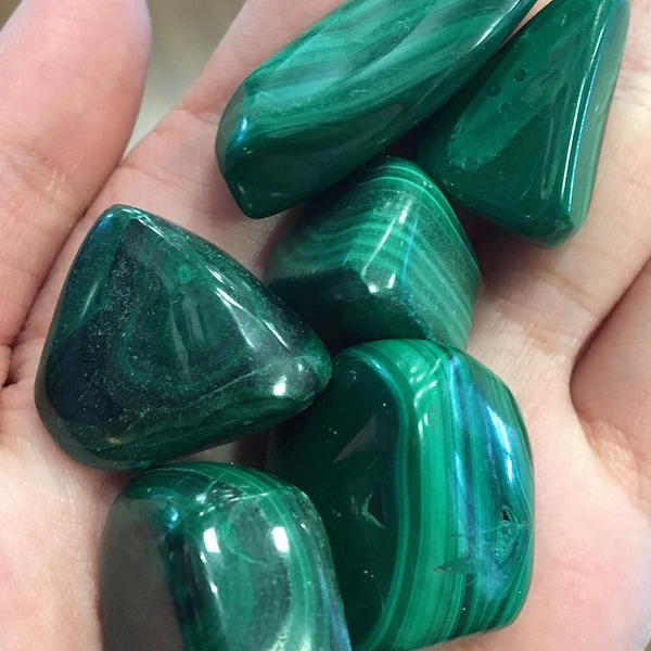 Jumbo Malachite Tumbled Stone, Heart Chakra Healing Energy, Stone for Travelers Protection, Green Tumbled Stone, Reiki, Altar Grid Stones