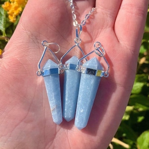 Angelite Swivel Necklace, Terminated Point, Crown Chakra, Angel Stone, Blue Necklace, Communication Stone, Peruvian Crystal