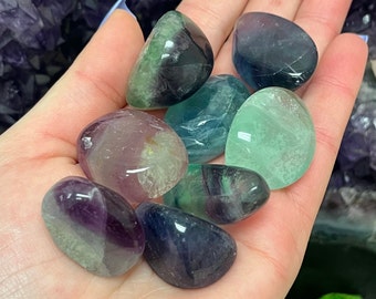 Fluorite Tumbled Stone, High Grade Rainbow Purple Green Blue Fluorite, Crown Chakra Stone, Meditation, Stone for Healing, Clear Thinking