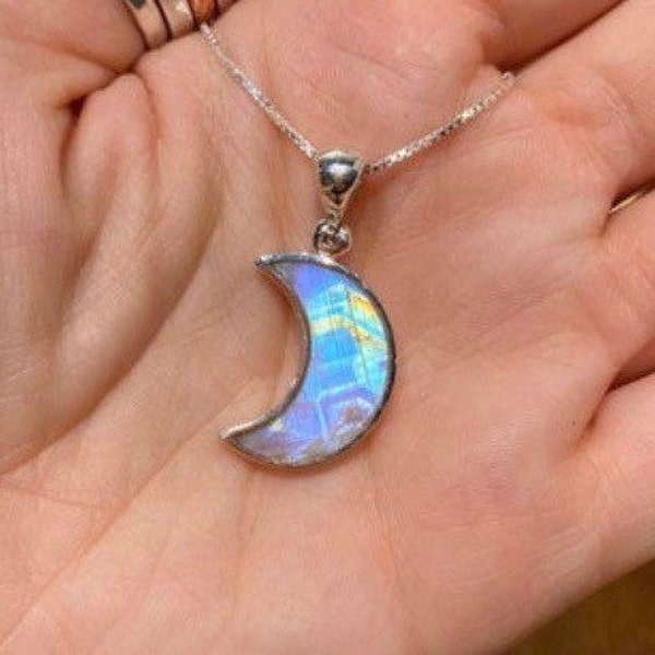 Large Moonstone Moon Sterling Silver Pendant, Moonstone Pendant, Stone Moon Necklace, Moon Shaped Pendant, New Beginning, Feminine Divine