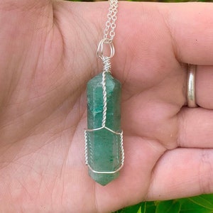 Wire Wrapped Green Aventurine Point Necklace, Terminated Point, Wire Wrap Necklace, Heart Chakra, Success Stone, Green Necklace