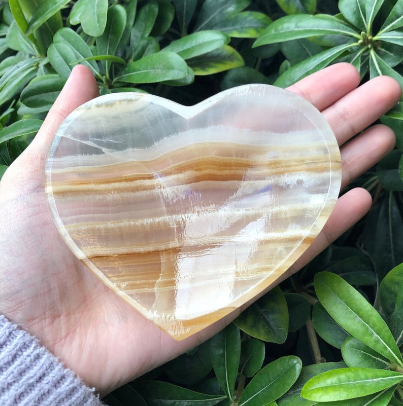 Amber Onyx Heart Shaped Stone Bowl, Crystal Bowl, Meditation Bowl, Heart Shaped Bowl, Jewelry Dish, Charging Bowl, House Warming Gift image 1