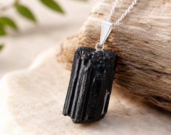 Collar con colgante de turmalina negra natural, joyería de cristal rodiada, collar de piedra protectora brasileña, regalo de cristal para la conexión a tierra