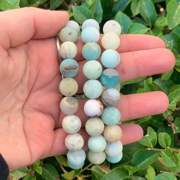 10MM Matte Amazonite Beaded Bracelet, Amazonite Bracelet, Stone Bracelet, Ocean Blue Beads, Creativity, Throat Chakra, Matte Bracelet