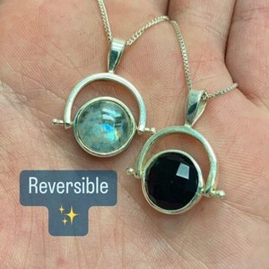 Reversible Rainbow Moonstone and Lapis Lazuli Necklace - Adjustable Reversible Rainbow Moonstone and Lapis Lazuli Necklace - Adjustable